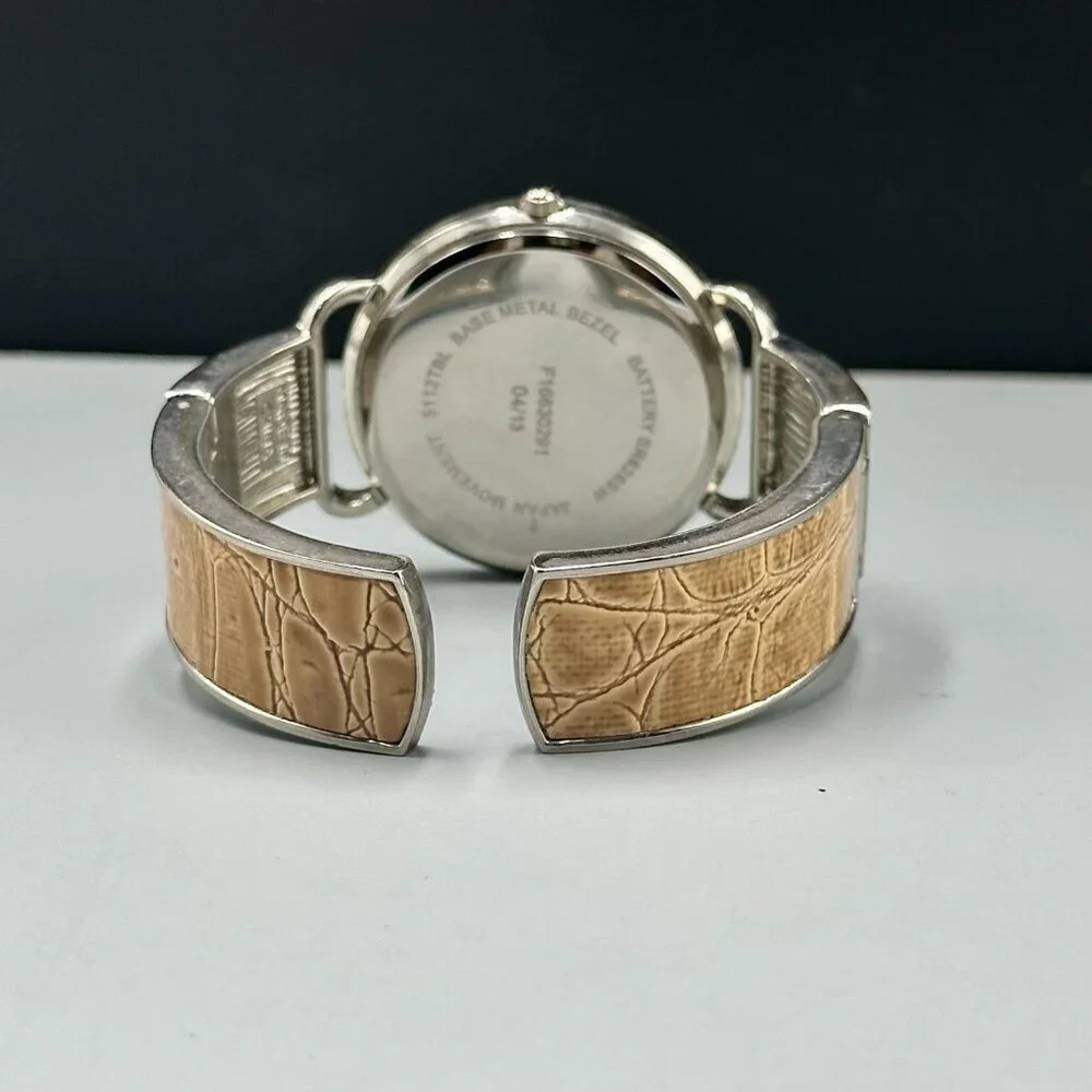 3/$30 Silver Tone Women Cuff Watch Rhinestone Bezel Arabic Numerals Works 7